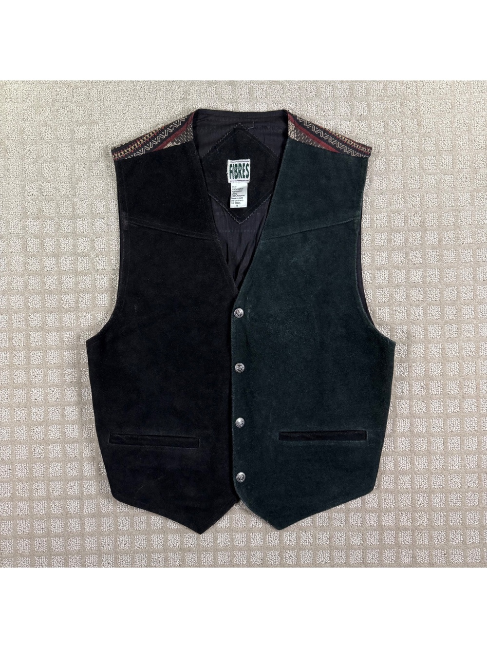 Fibres Suede Western Vest Black Green M